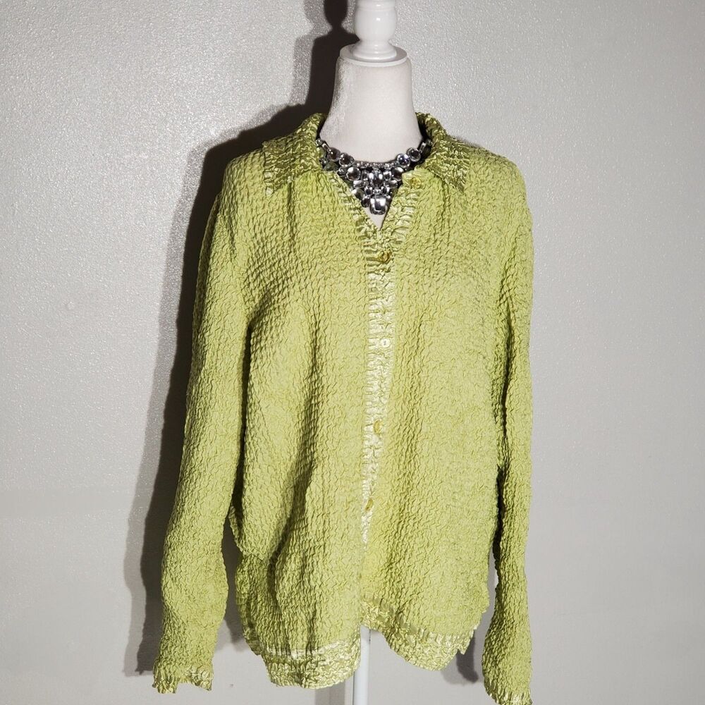 RAFAEL BLOUSE GREEN LONG SLEEVE POLYESTER SIZE L(RUNS BIG 2X)